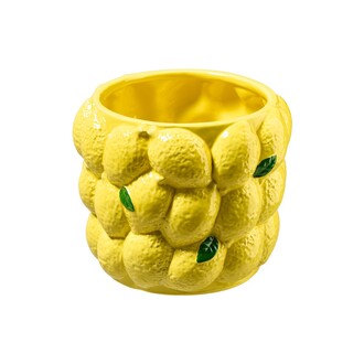 Keramik Übertopf "Zitronen mit Blättern" H=16 cm D=18 cm gelb-grün