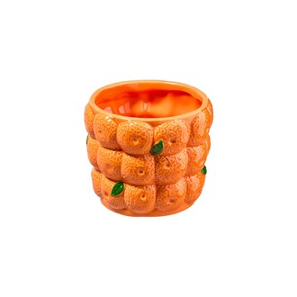 Keramik Übertopf Orangen mit Blatt