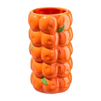 Keramik Vase Orange mit Blättern