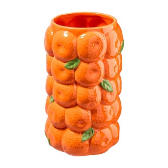 Keramik Vase "Orange mit Blättern" H=27 cm D=16 cm orange-grün