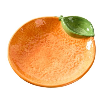 Keramik Teller Orange mit Blatt