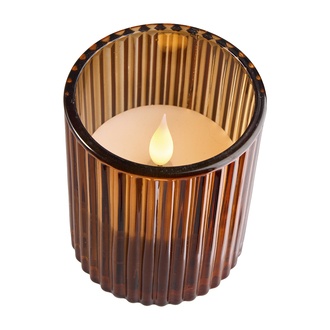 Wachs LED Kerze Rillenglas 