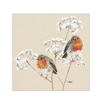 Weihnachtsserviette Rotkehlchen auf Dolde