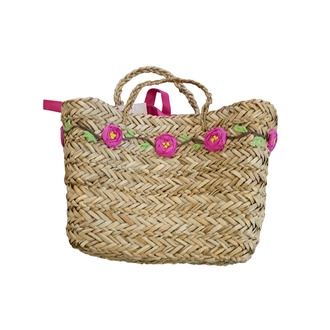 Stroh Tasche Papierblüten