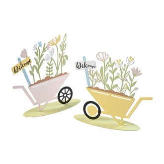 Metall Deko Schubkarre mit Blumen au Platte