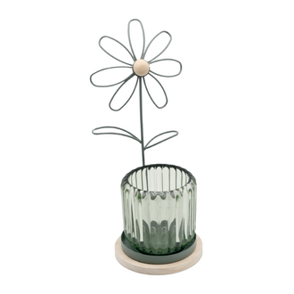 Glas Teelichtbecher Metallblume