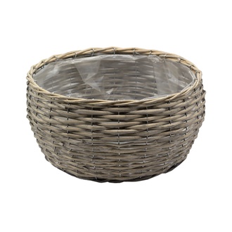 Weide Pflanzschale "Amelie" H=18 cm D=35,5 cm mit Folie grau gewaschen 