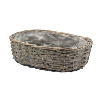 Weide Pflanzschale "Amelie/oval" L=29 cm  B=19,5 cm H=8,5 cm mit Folie grau gewaschen 