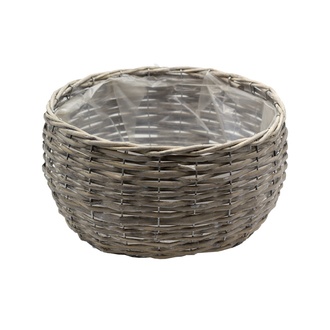 Weide Pflanzschale "Amelie" H=16 cm D=30 cm mit Folie grau gewaschen 